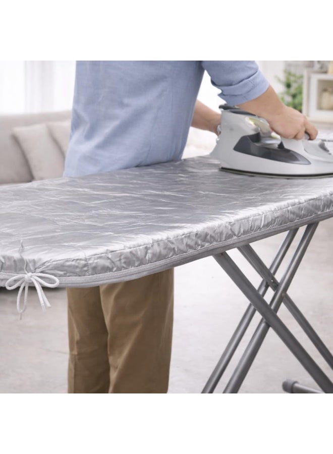 غطاء لوح كيّ مبطن، سطح مخيط، طبقة عاكسة للحرارة، حافة مرنة، تصميم متين قابل للغسل، يعزز كفاءة الكيّ، نتائج ناعمة، للاستخدام المنزلي، 140 × 50 سم، فضي - Image 2